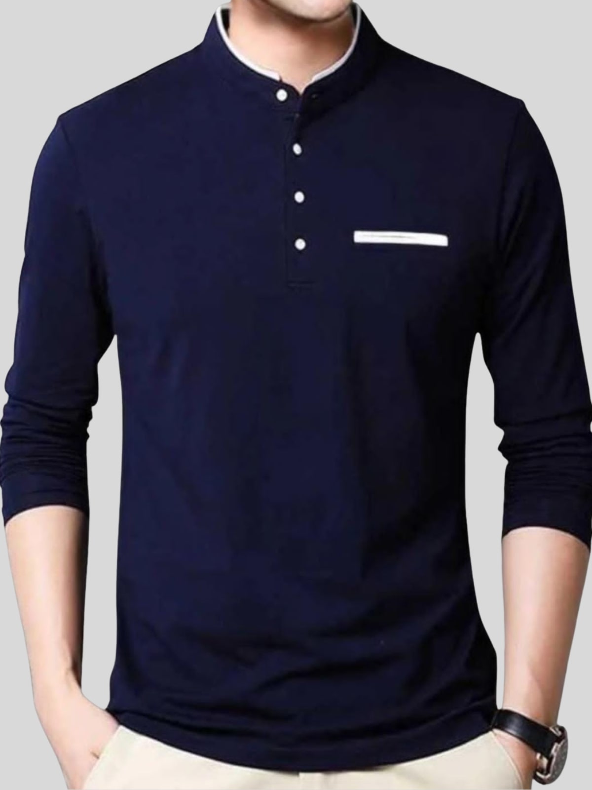 Men Solid Boat Neck Cotton Blend